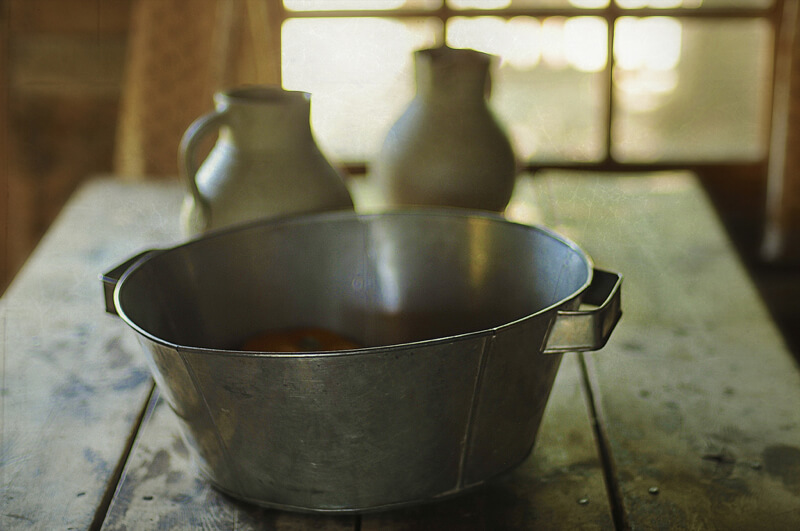 still life photography antique bucket